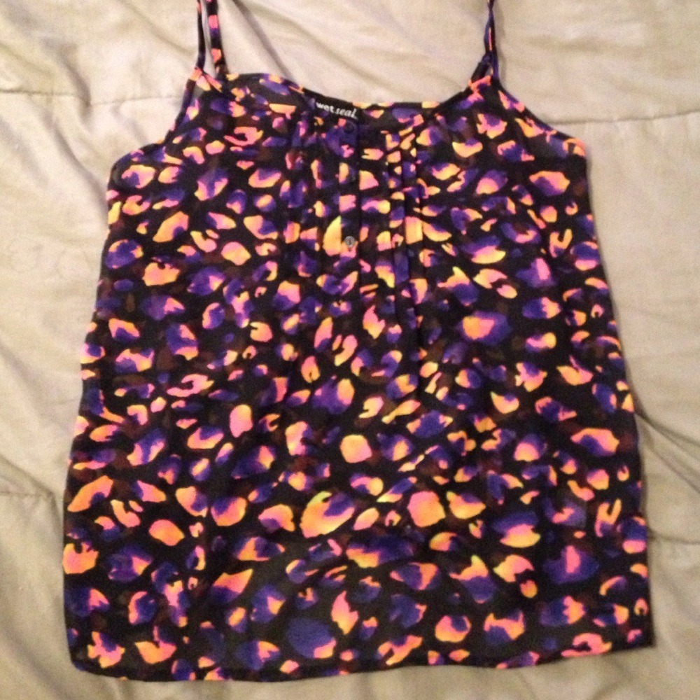 Wet Seal Black Tank Top with Purple and Neon Orange Print